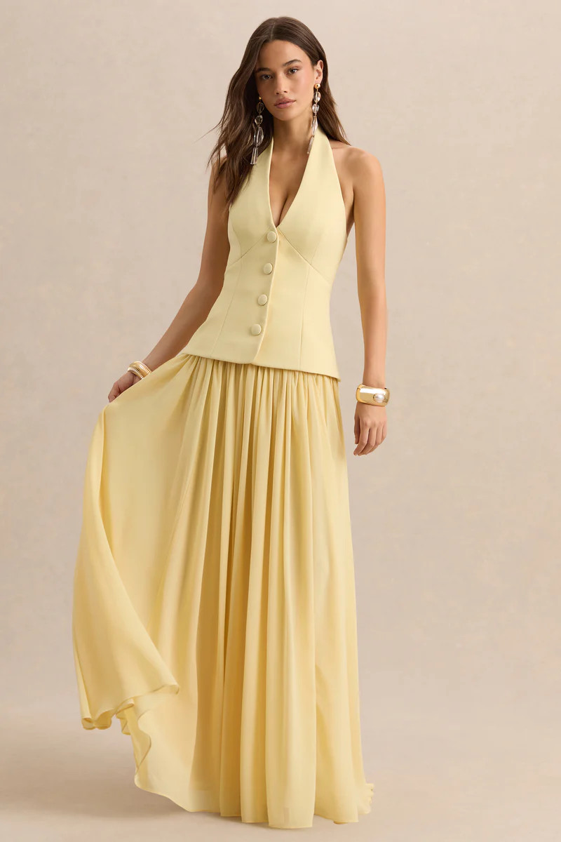 Zarina  Lemon Plunge-Neck Maxi Dress | Club L London