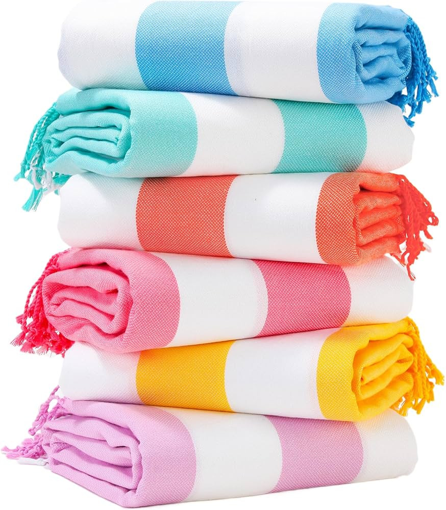 Genovega 6 Packs Oversized Stripe Turkish Beach Towel 74"x38" Thin Quick Dry Sand Free Pool Bath ... | Amazon (US)