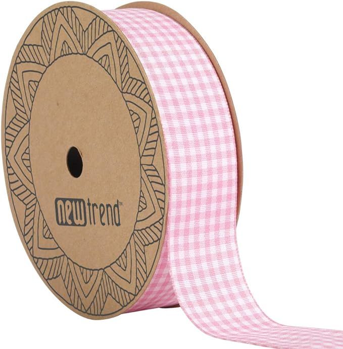 NOYI TRAXD Gingham Ribbon 25 Yard Each Roll 100% Polyester Woven Edge (1-Inch, Pink) | Amazon (US)