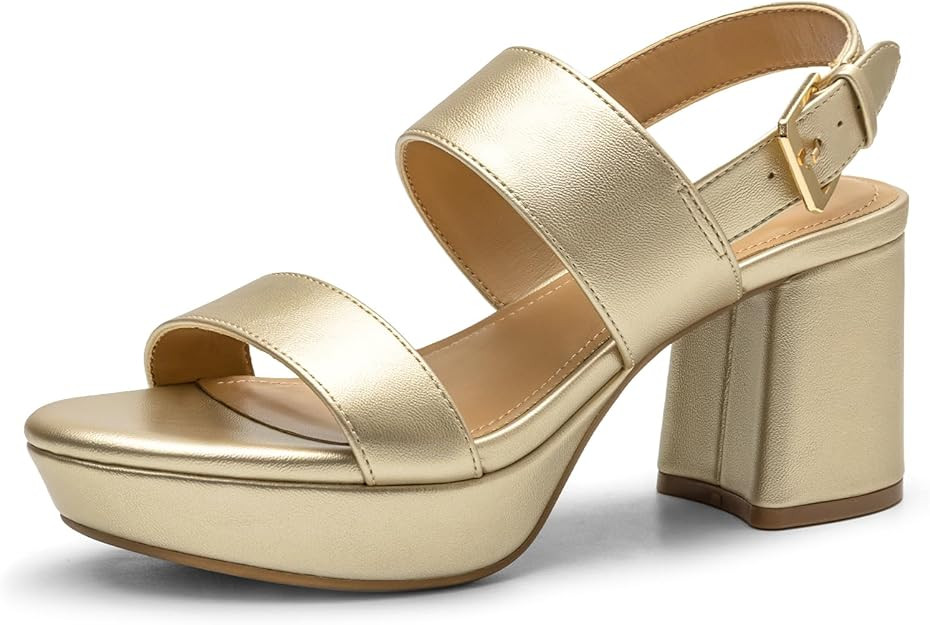 Women's Platform Heels Chunky Block Heeled Sandals Open Toe Comfortable Buckle Dress Heels for Pa... | Amazon (US)