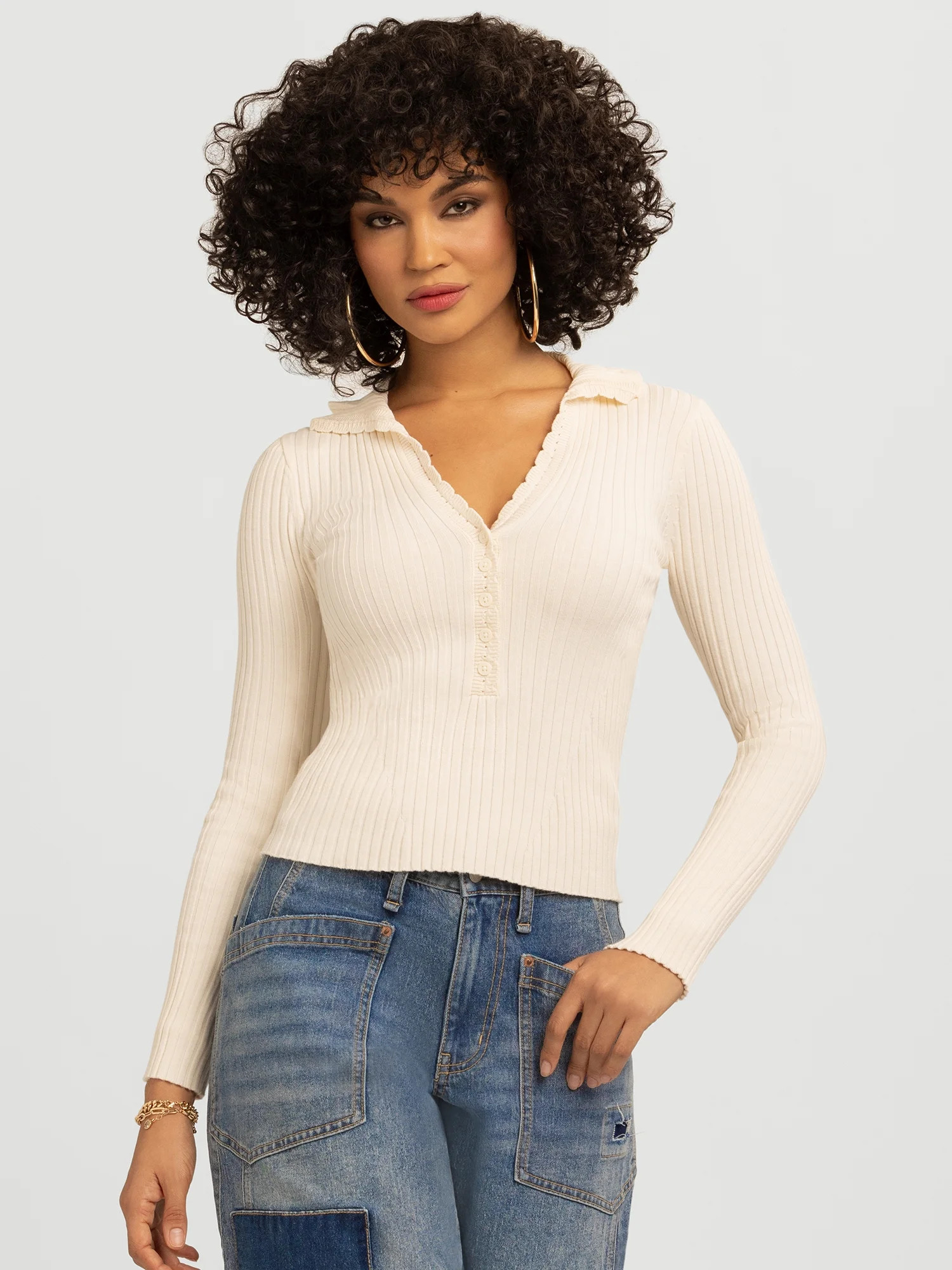 Jessica Simpson Women's Luanne Polo Sweater with Long Sleeves, Lightweight, Sizes XS-XL | Walmart (US)