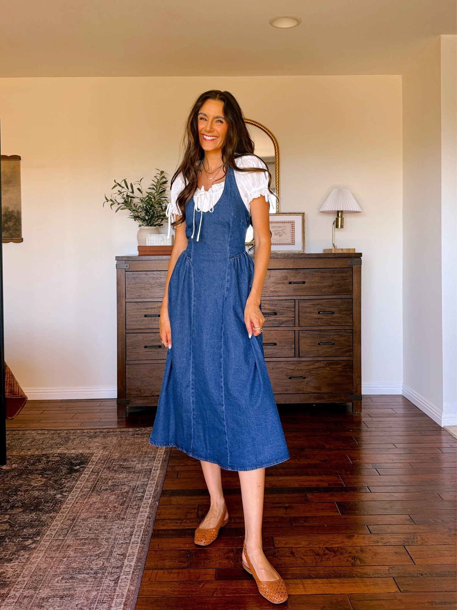 blue teacher dress Teacher denim embroidered jumper dress women XL school house kids blue  button ne