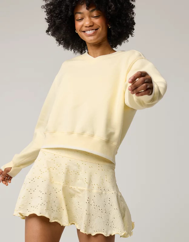OFFLINE By Aerie Cloud Fleece V-Neck Crew Sweatshirt | American Eagle Outfitters (US & CA)