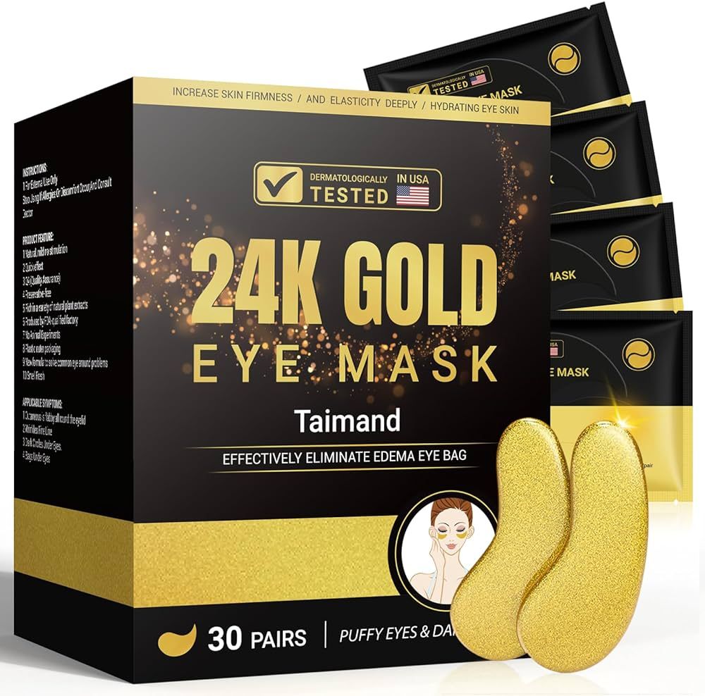 Under Eye Patches (30 Pairs), 24K Gold Under Eye Mask for Puffy Eyes, Dark Circles,Bags and Wrink... | Amazon (US)