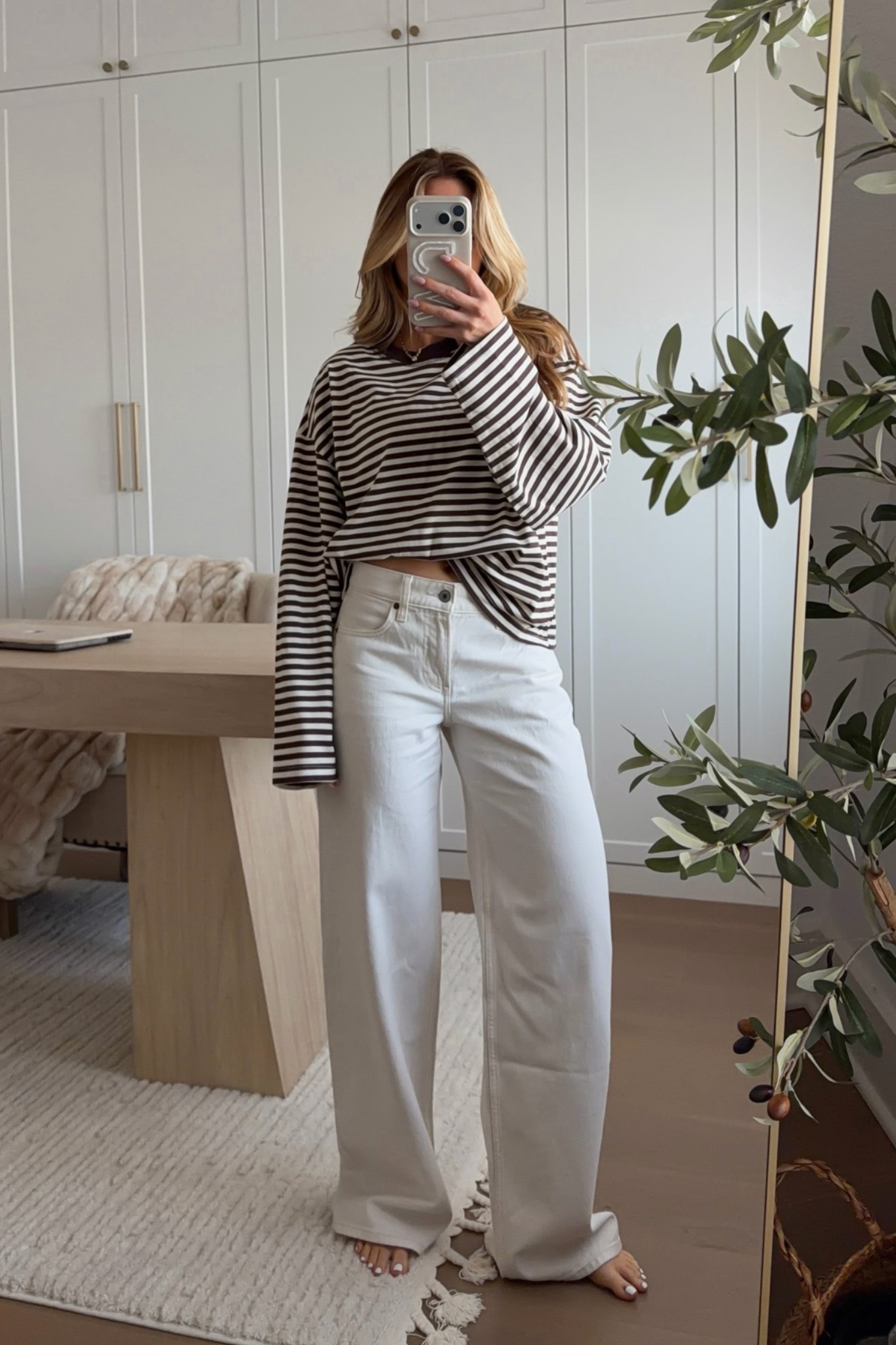 long sleeve: xs // jeans: 24 regular (i’m 5’3) — these amazon striped long sleeves are some of my most worn, especially around the house. The jeans are Abercrombie’s most comfortable pair love them.