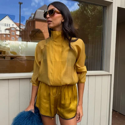 Olive Organza Funnel Neck Jacket | Never Fully Dressed (UK & IE)