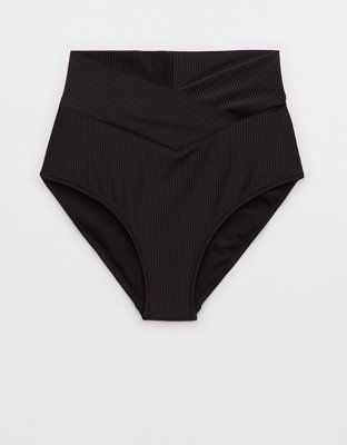 Aerie Shine Rib Crossover High Waisted Bikini Bottom | American Eagle Outfitters (US & CA)