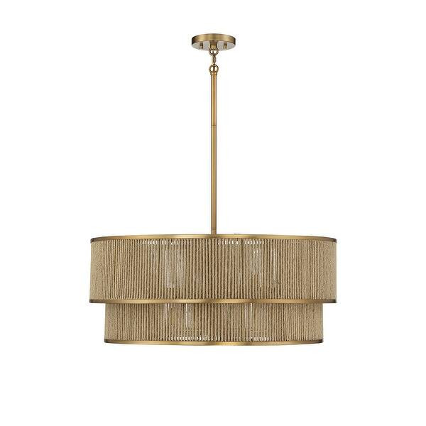 Savoy House Ashburn 6-Light Pendant in Warm Brass and Rope - Overstock - 36294572 | Bed Bath & Beyond