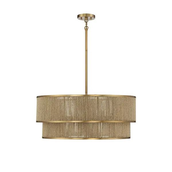 Savoy House Ashburn 6-Light Pendant in Warm Brass and Rope - Overstock - 36294572 | Bed Bath & Beyond