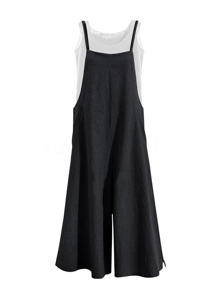 YESNO Women Casual Loose Long Bib Pants Wide Leg Jumpsuits Baggy Cotton Rompers Overalls with Poc... | Amazon (US)