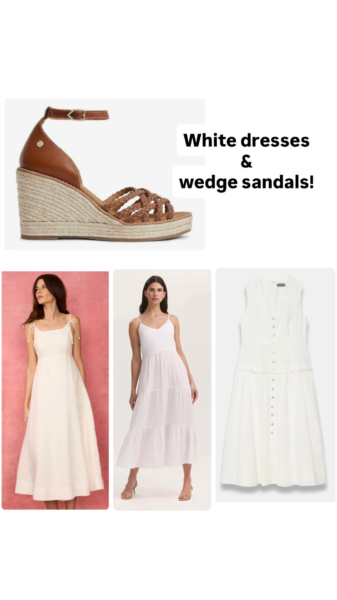 Here are some lovely white dresses and wedge sandals from Mint Velvet and Marks and Spencer.  I’ve also given shopping links for my Jon Richard earrings!

#LTKuk #LTKsummer #LTKstyletip
