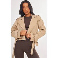 Camel Cropped Trench Coat | PrettyLittleThing UK