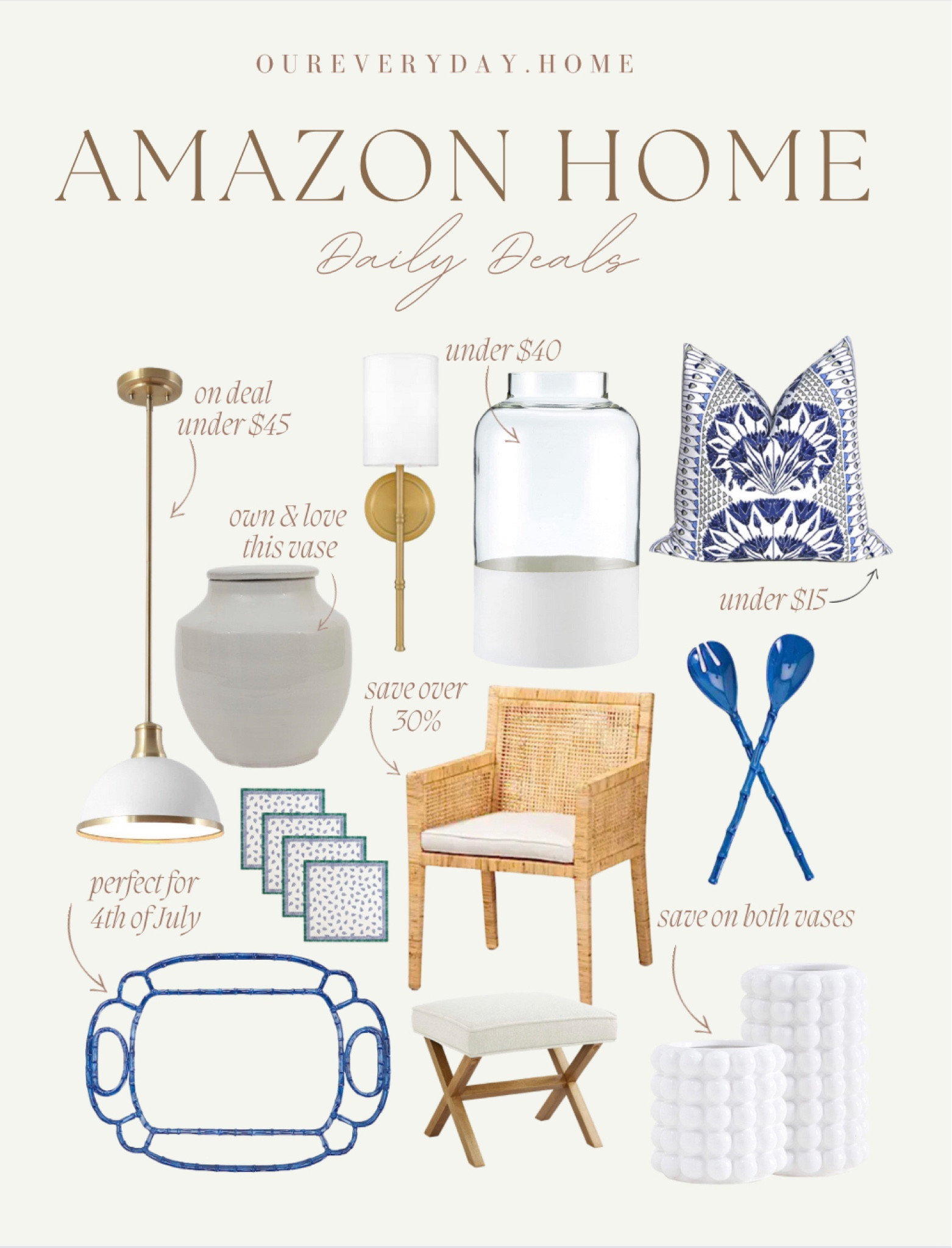 Amazon home daily deals 
Cane chair 
Ottoman 
Kitchen pendants 
Fourth of July 

Amazon home decor, amazon style, amazon deal, amazon find, amazon sale, amazon favorite 

home office
oureveryday.home
tv console table
tv stand
dining table 
sectional sofa
light fixtures
living room decor
dining room
amazon home finds
wall art
Home decor 

#LTKsalealert #LTKunder50 #LTKhome