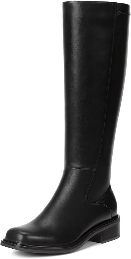 Lumeheel Black Knee High Boots for Women - Low Heel Square Toe Fall Tall Boots with Side Zipper | Amazon (US)