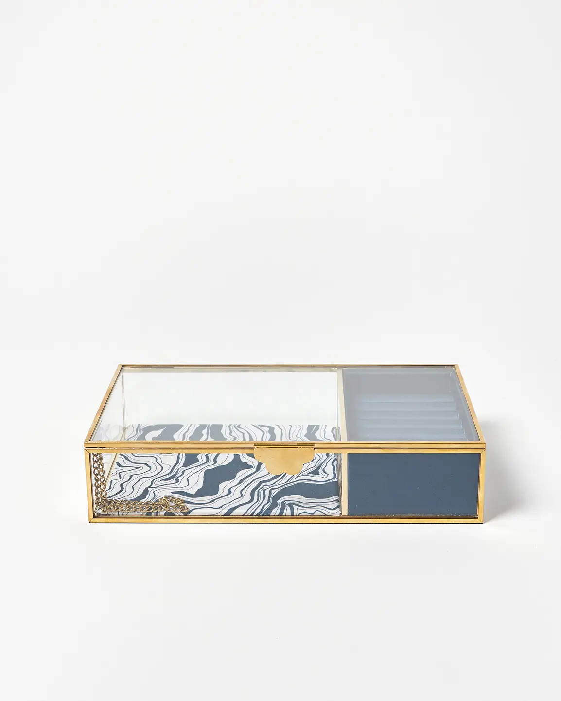 Gold & Glass Blue Swirl Satin Jewellery Box | Oliver Bonas | Oliver Bonas (Global)