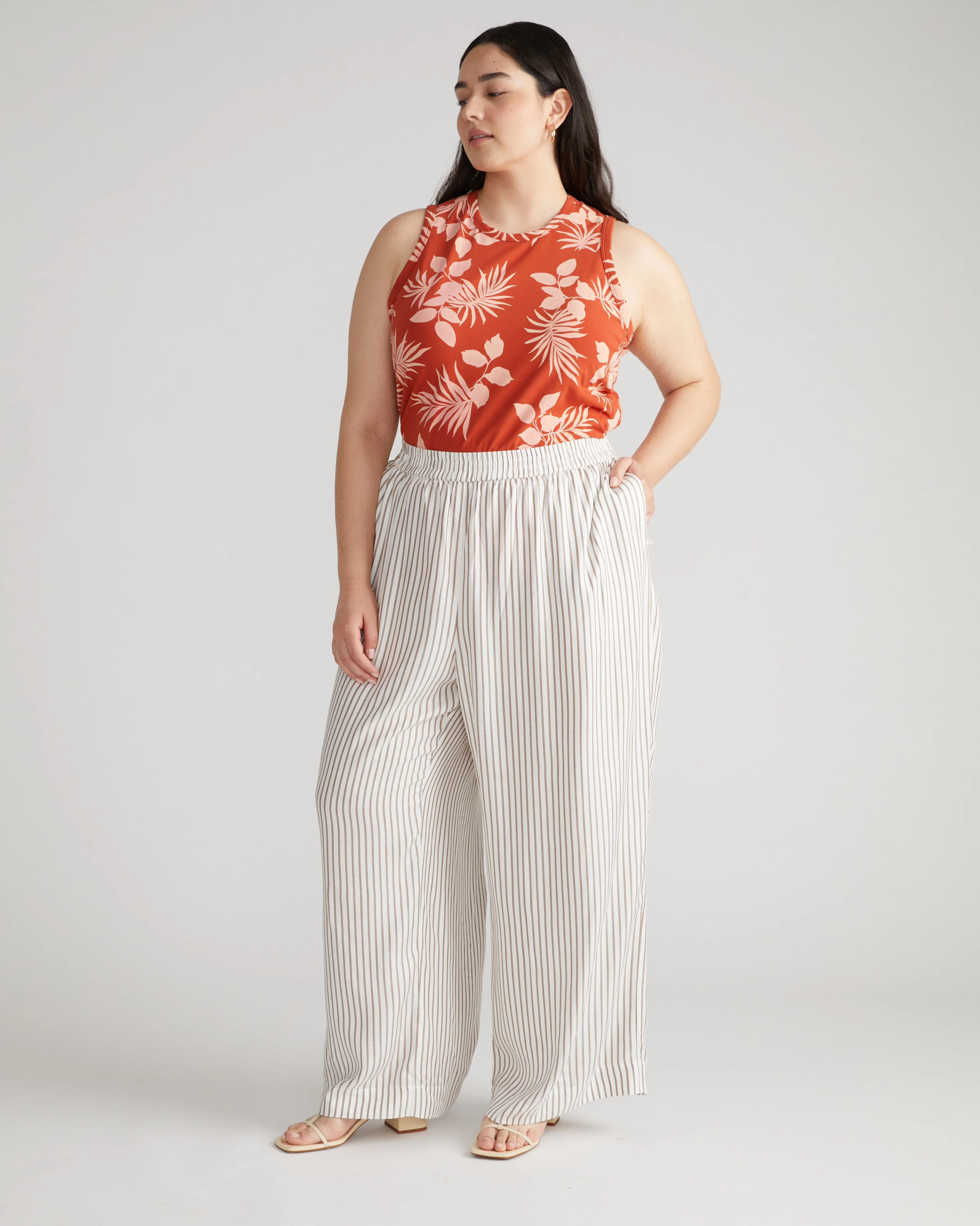 Verbena Voile Pants - White/Beige Stripe | Universal Standard