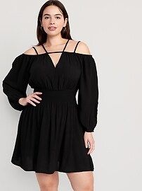 Waist-Defined Cold-Shoulder Cutout Smocked Mini Dress for Women | Old Navy (US)