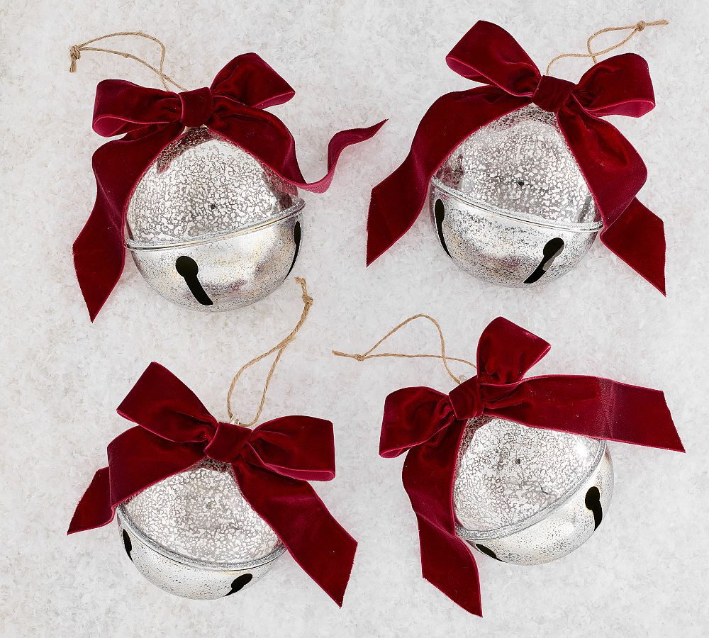 Silver Bell Ornaments with Bows - Set of 4 | Pottery Barn (US)