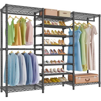 Heavy Duty Garment Rack Freestanding Clothes Rack Closet Storage Organizer Large Wardrobe With 6-Tier Shoe Rack, Hanging Rod, Adjustable Shelf, 68.9 | Wayfair North America