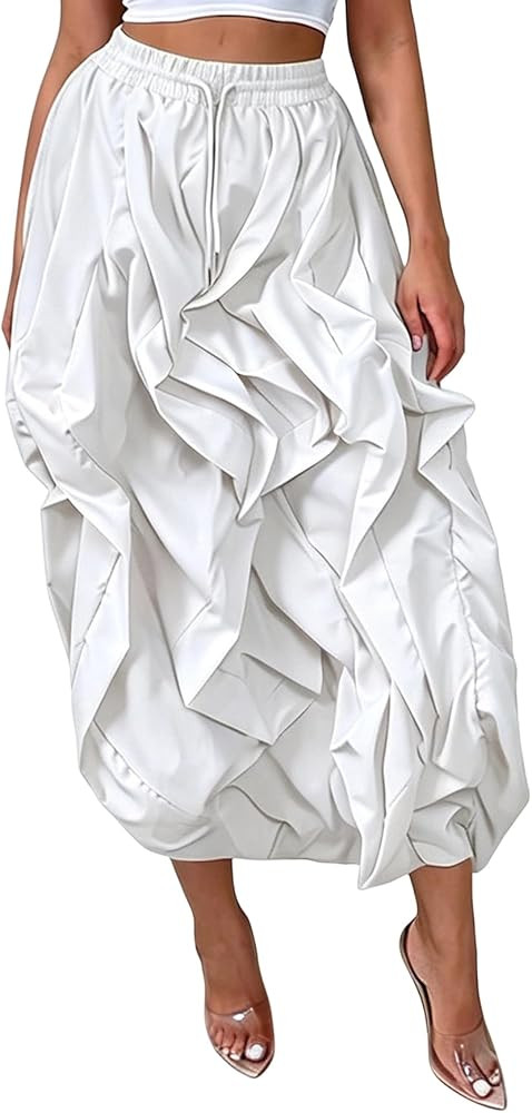 Women's Long Cargo Skirts Pleated Maxi Skirts with Pockets | Amazon (US)