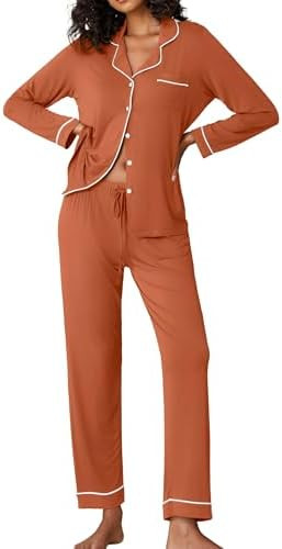 Ekouaer Pajamas Women's Long Sleeve Sleepwear Soft Button Down Loungewear Pjs Lounge Set Nightwea... | Amazon (US)