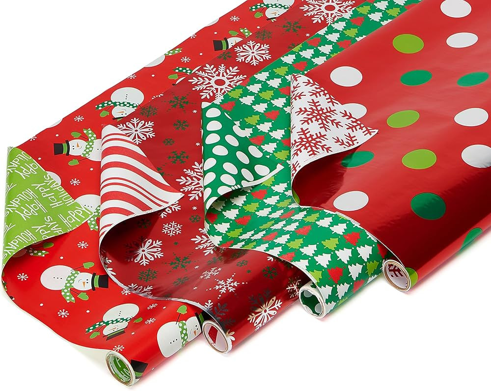 American Greetings 120 sq. ft. Reversible Green and Red Christmas Wrapping Paper Bundle, Polka Do... | Amazon (US)