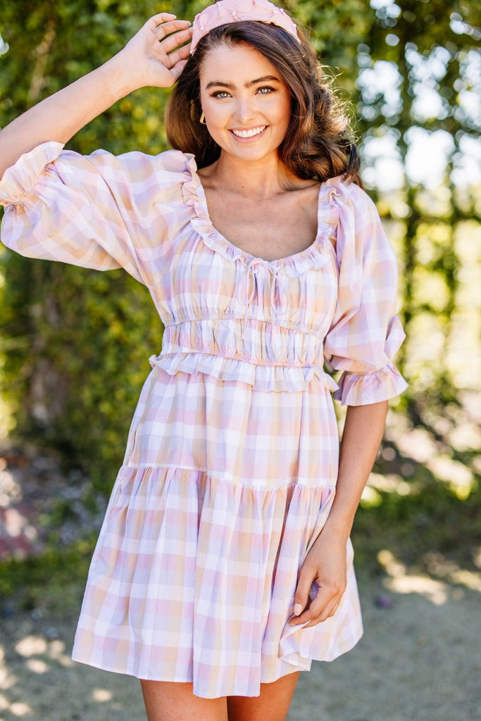 Lost In Love Peach Pink Gingham Dress | The Mint Julep Boutique