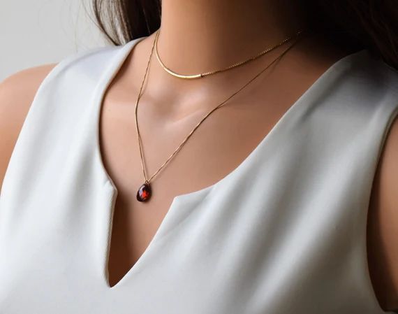 Gold Layered Necklace, Set Of 2 Gold filled Necklaces, Red Zircon Necklace,Gold Tube Choker, Double  | Etsy (US)