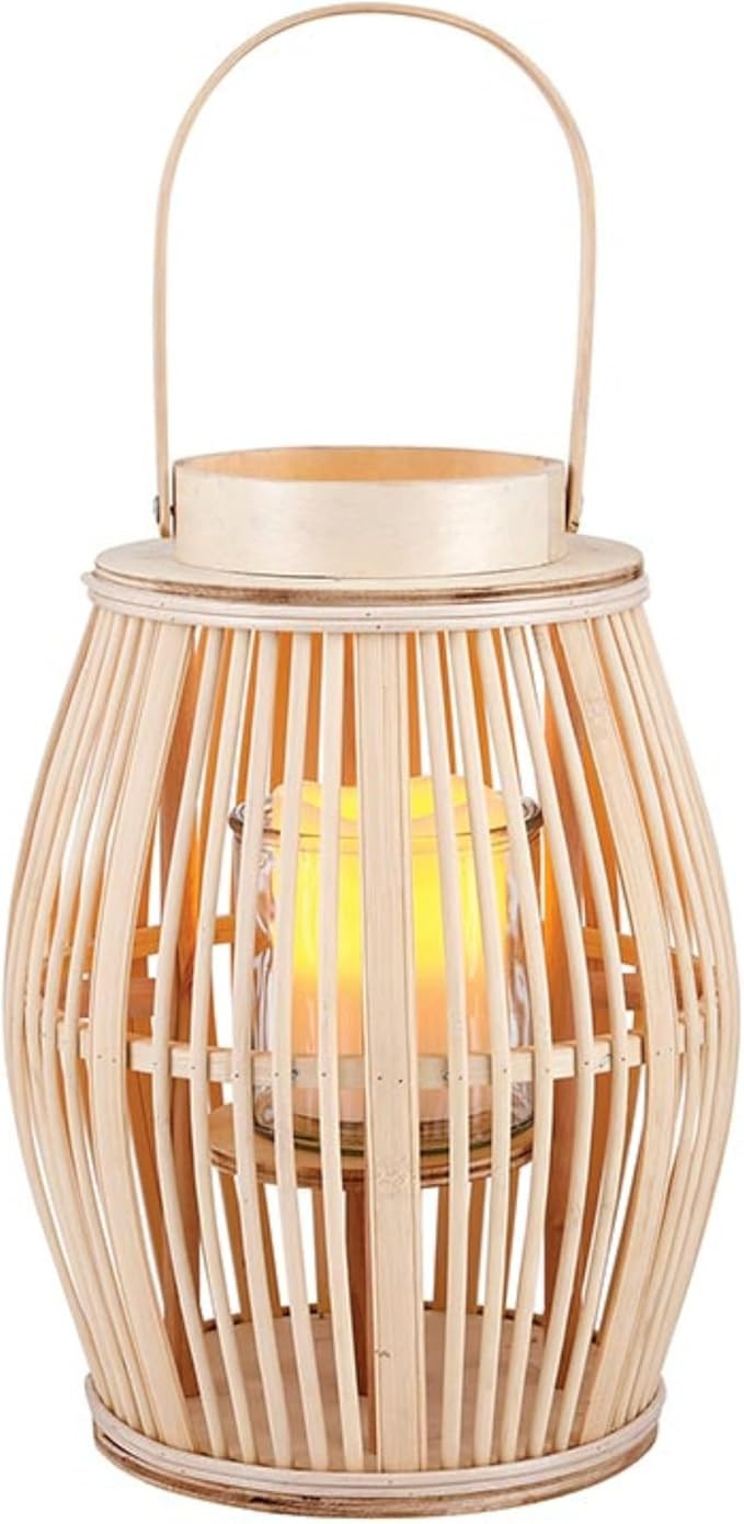 47th & Main Bamboo Hurricane Lantern with Handle Woven Natural Rattan Boho Hanging Candle Holder ... | Amazon (US)