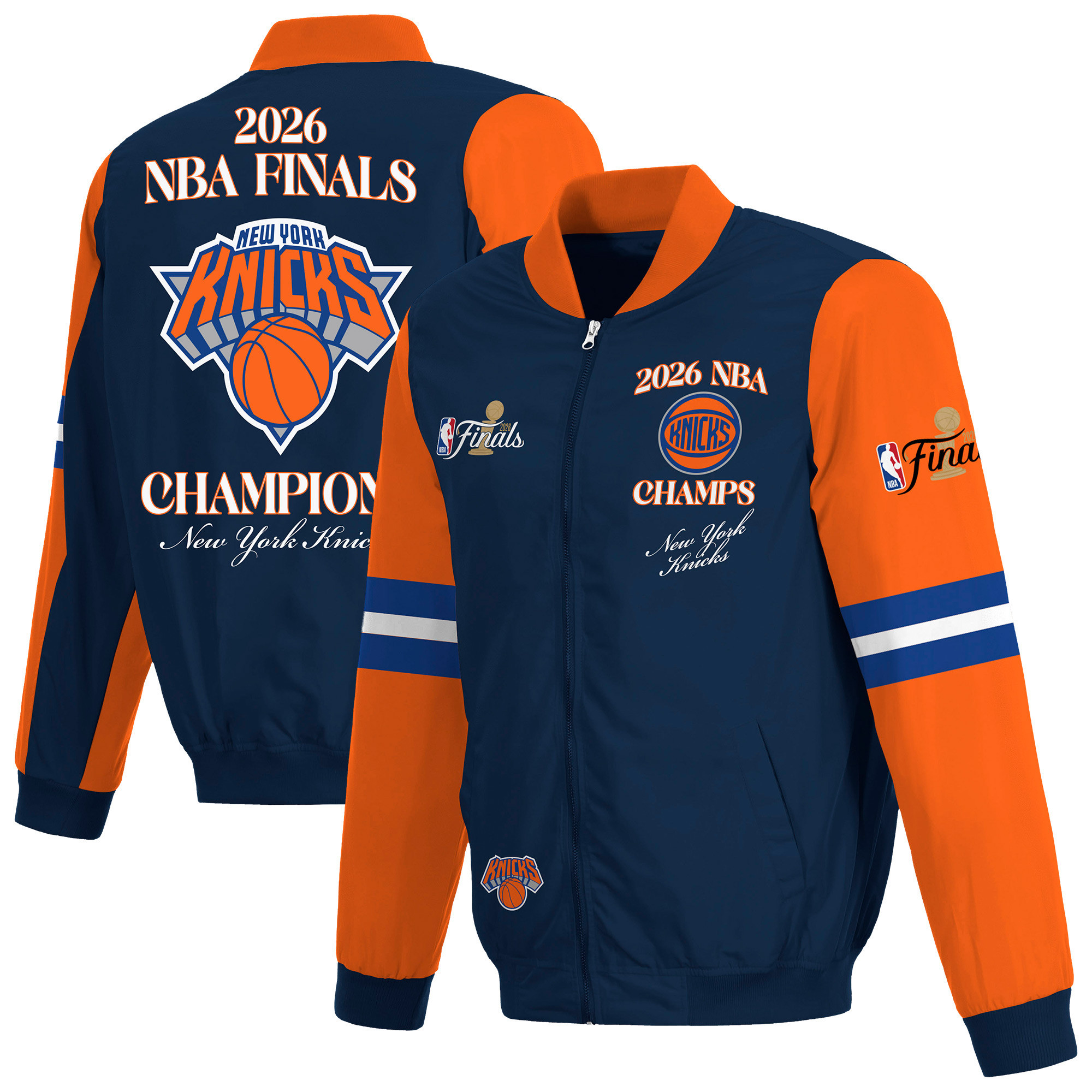 Men's JH Design Navy New York Knicks 2026 NBA Finals Champions Nylon Full-Zip Jacket | Fanatics