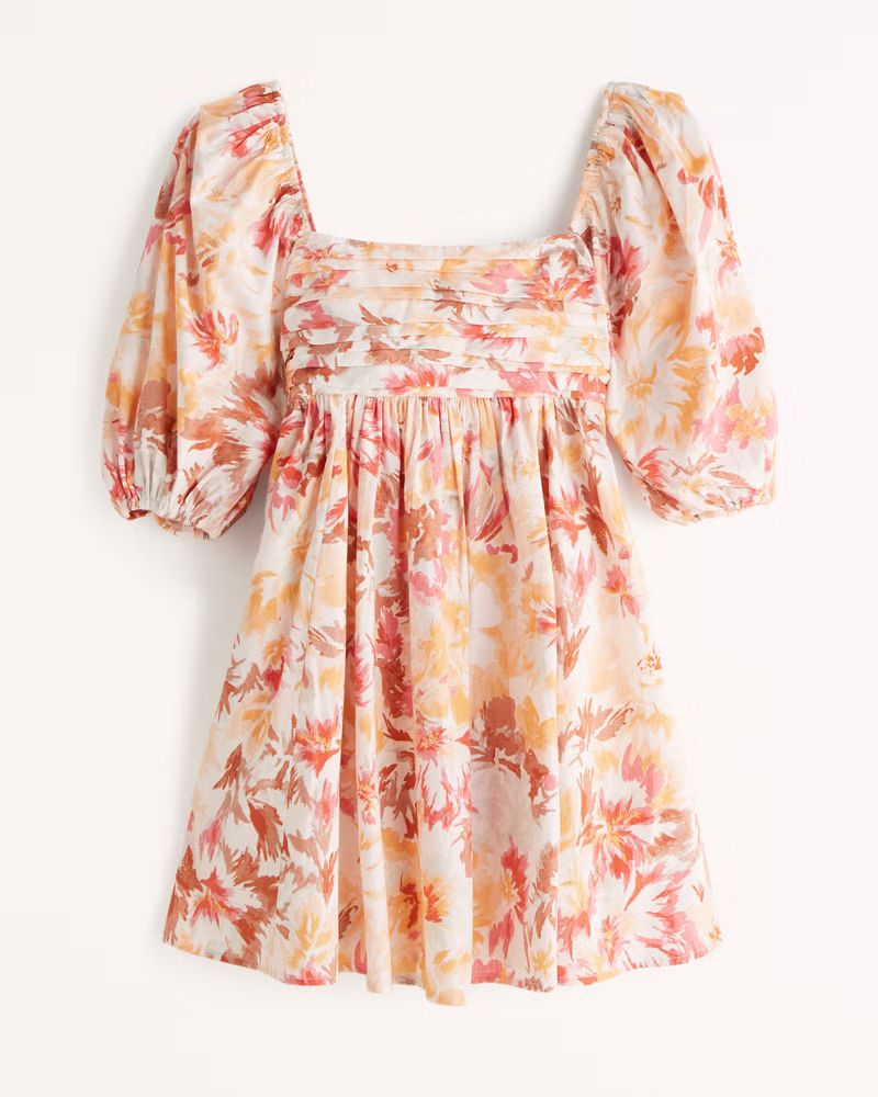 Ruched Bodice Puff Sleeve Mini Dress | Abercrombie & Fitch (US)