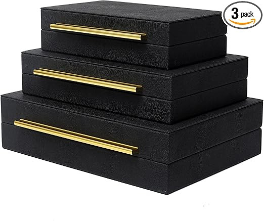 DECOR4SEASON Faux Shagreen Leather Decorative Jewelry Storage Nesting Organizer Boxes with Lids G... | Amazon (US)