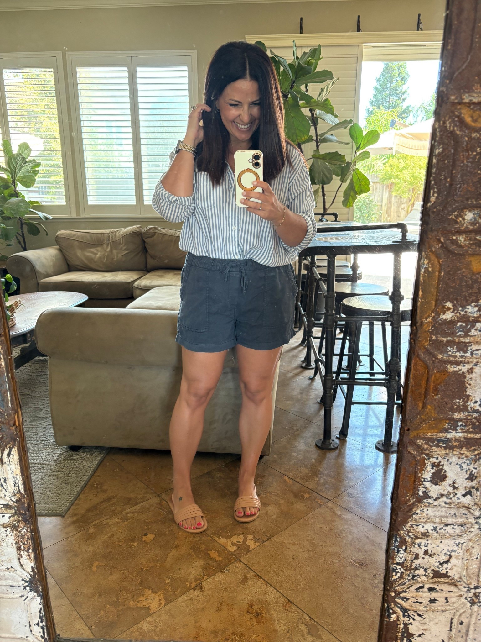 It feels good to be home! Wearing some favorite summer classics. I’ve linked a nearly identical button up and this year’s version. 