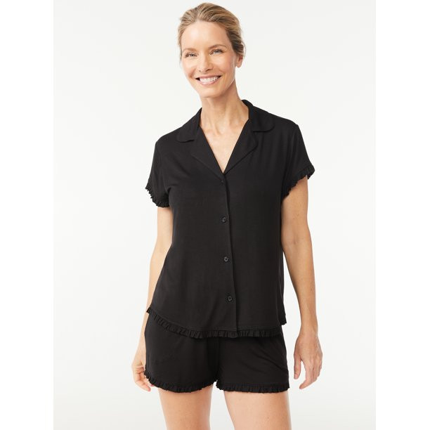 Joyspun Women's Ruffled Pajama Top and Shorts Set, 2-Piece, Sizes up to 3X - Walmart.com | Walmart (US)