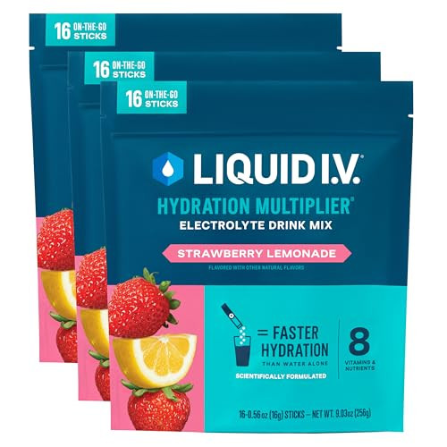 Liquid I.V.® Hydration Multiplier - Strawberry Lemonade | Electrolyte Powder Drink Mix | 3 Pack (48 Servings) | Amazon (US)