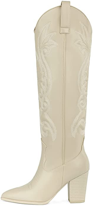 WIRALOMI Women Western Knee High Boots Embroidered Chunky Block Heel Cowboy Boots Pointed Toe Pul... | Amazon (US)