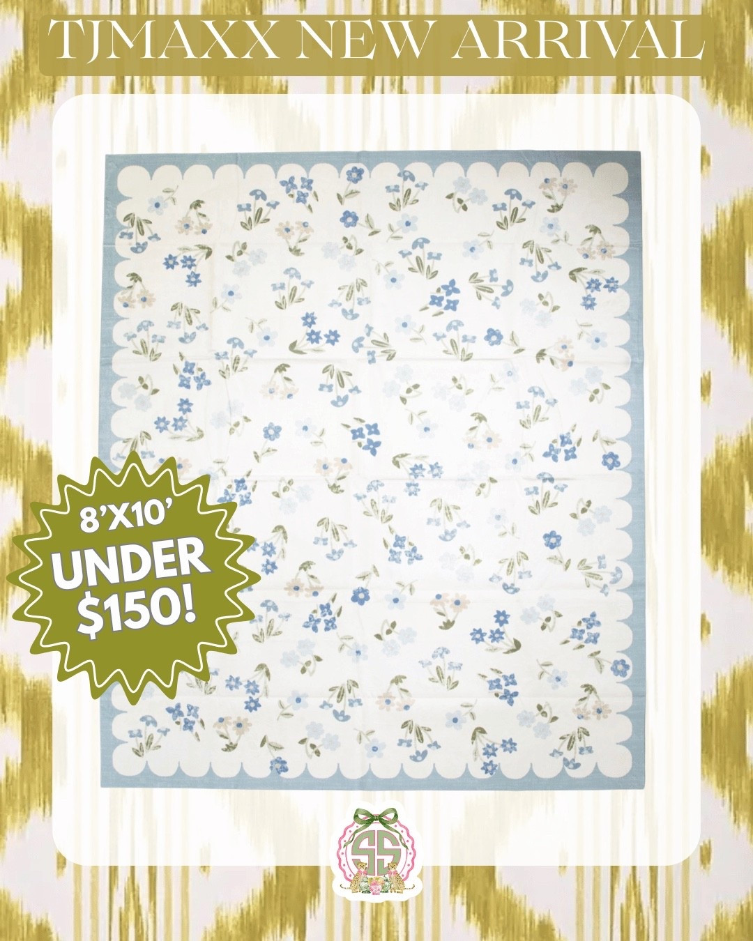 Blue & green 8’x10’ washable area rug under $150! 

#LTKSeasonal #LTKSaleAlert #LTKHome