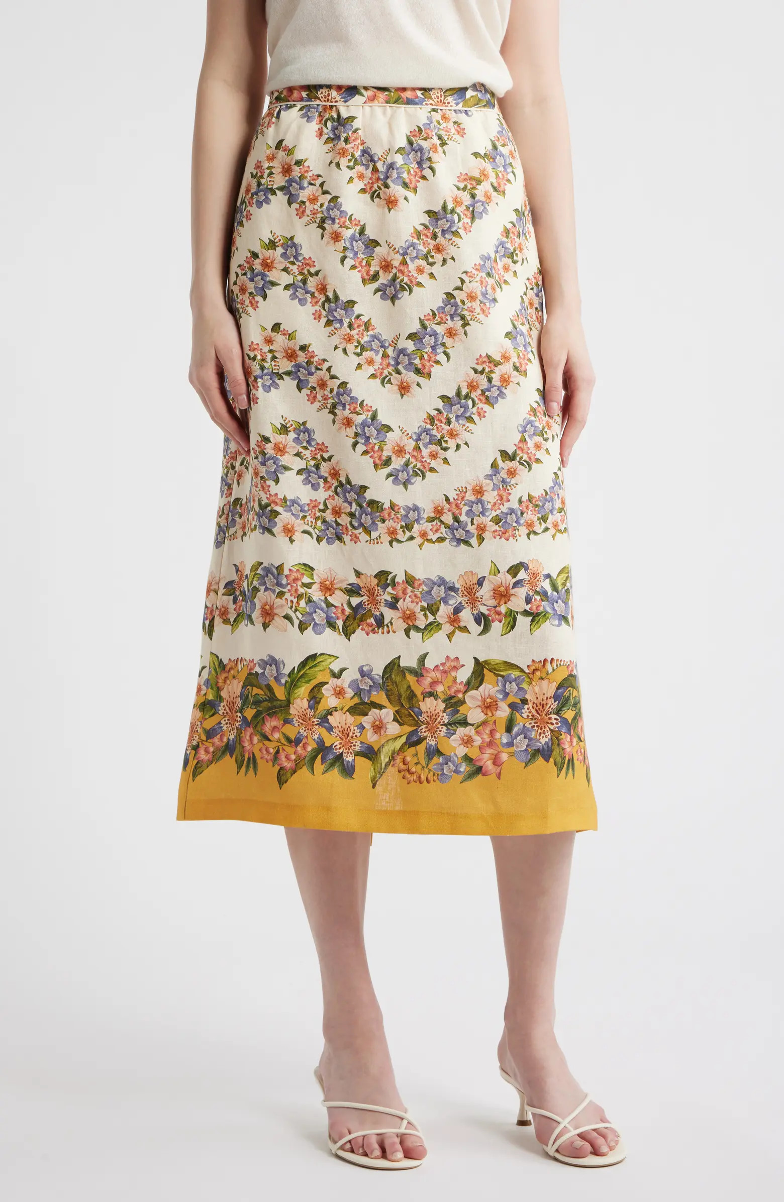 Floral Linen Midi Skirt | Nordstrom