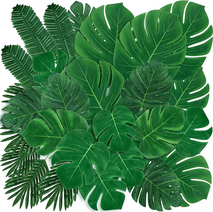 Sggvecsy 48 Pieces 6 Kinds Artificial Tropical Palm Leaves Tropical Leaves Monstera Leaves Safari... | Amazon (US)