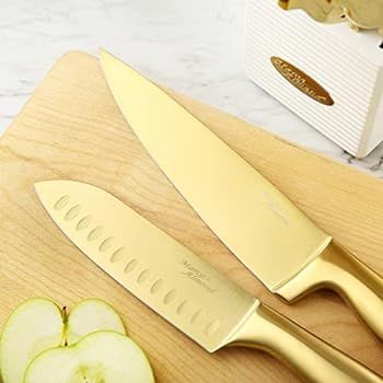 Marco Almond MA21 Golden Knife Sets, Titanium Coated 14 Pieces Stainless Steel Hollow Handle Gold Ki | Amazon (US)