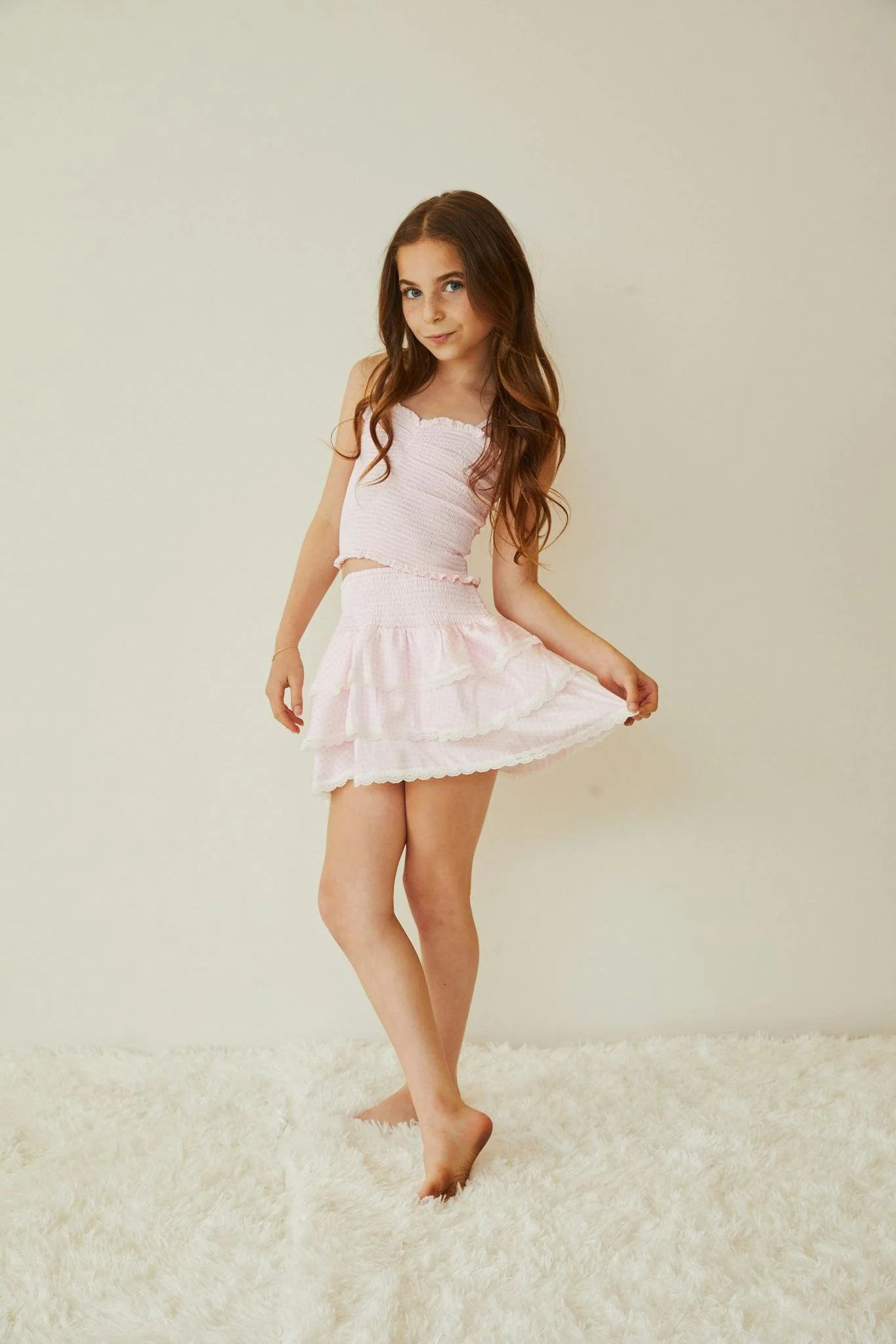 Gemma Pastel Pink & White Gingham Hearts Satin Mini Skirt | Maisonette