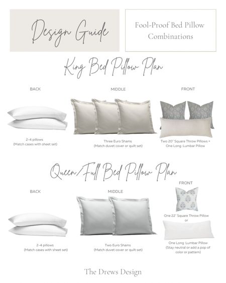 Bed pillow combinations for king size bed. Bed pillow combinations for queen size bed. Euro pillow shams. Throw pillows. Lumbar pillows.

#LTKsalealert #LTKhome #LTKstyletip