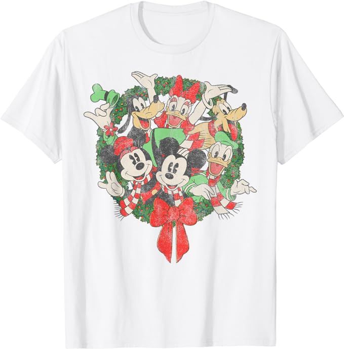 Disney Group Shot Christmas Wreath T-Shirt | Amazon (US)