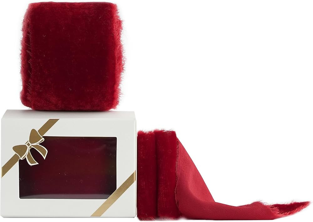 Amazon.com: HUIHUANG Red Velvet Ribbon 2 inch Handmade Fring Frayed Velvet Fabric Ribbon for Chri... | Amazon (US)