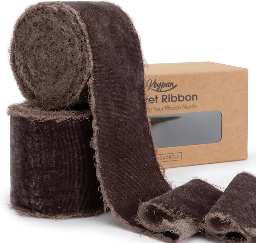 Keypan Brown Velvet Ribbon 2-1/2 Inch x 6 Yd Handmade Frayed Vintage Wide Ribbons for Christmas T... | Amazon (US)