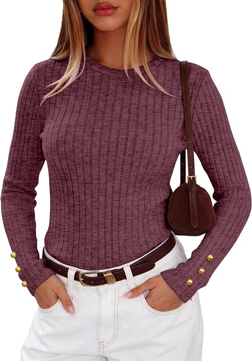 RUMIA Crewneck Pullover Sweaters for Women Long Sleeve Fall Sweater Tops | Amazon (US)