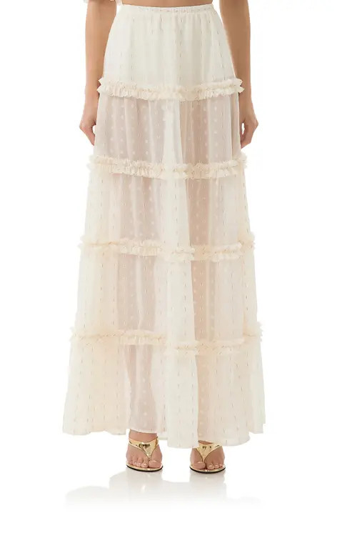 AFRM Sabina Clip Dot Tiered Maxi Skirt in Gardenia at Nordstrom, Size Small | Nordstrom