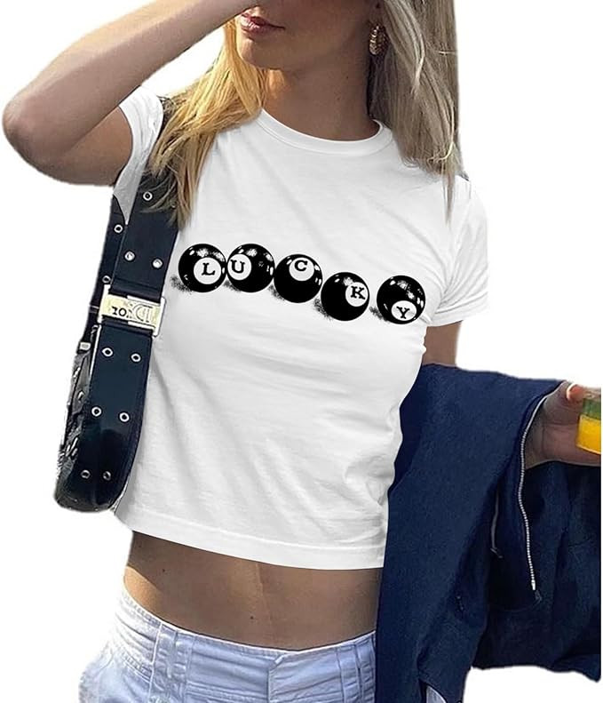 Graphic Baby Tees for Women Y2k 8-Ball Shirt Cute Crop Tops for Teen Girls Aesthetic Emo Clothes ... | Amazon (US)