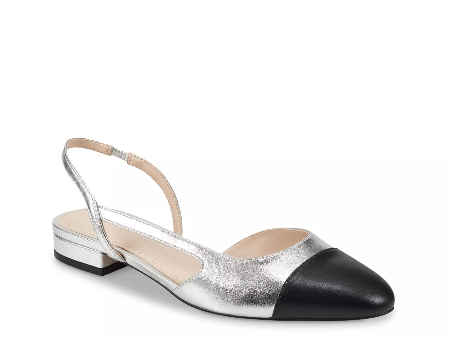 Marc Fisher Dela Flat | Women's | Black/Silver | Size 7 | Flats | Slingback | DSW
