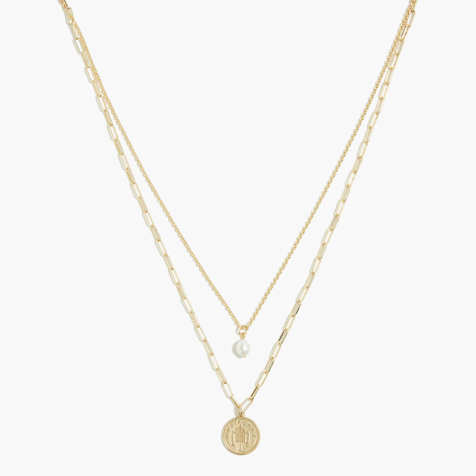 Layering necklace with pearl and coin pendant | J.Crew Factory